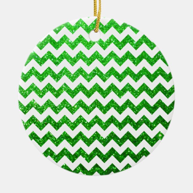 Glitter Chevron Green Ceramic Ornament (Front)