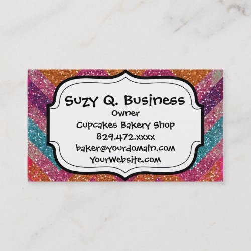 Glitter Chevron Pink Purple Orange Teal Business Card Templates