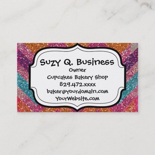 Customizable Glitter Chevron Pink Purple Orange Teal Business Card Templates