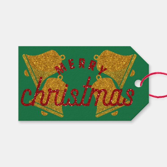 Glitter Christmas Bells Gift Tags (Front (Horizontal))