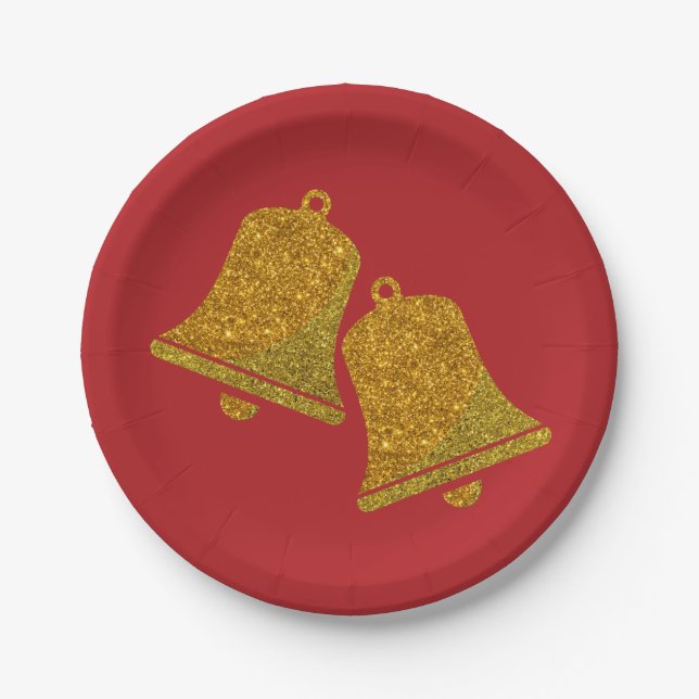Glitter Christmas Bells Paper Plates (Front)