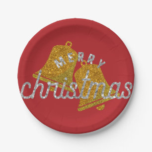 Glitter Christmas Bells Paper Plates
