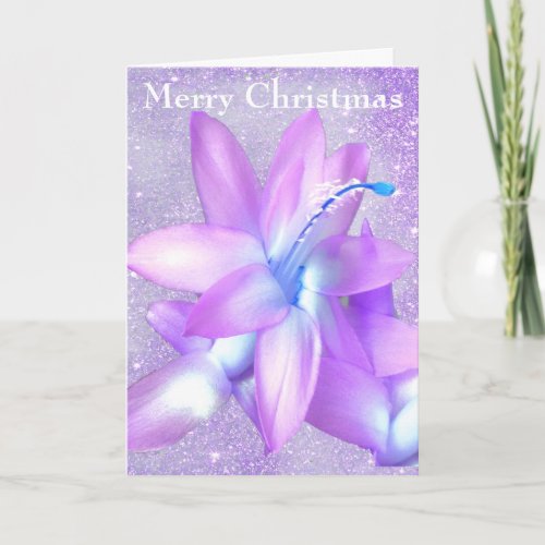 *~* Glitter Christmas Cactus Flower Customize Holiday Card