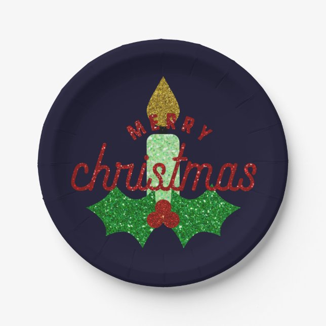 Glitter Christmas Candle Paper Plates (Front)