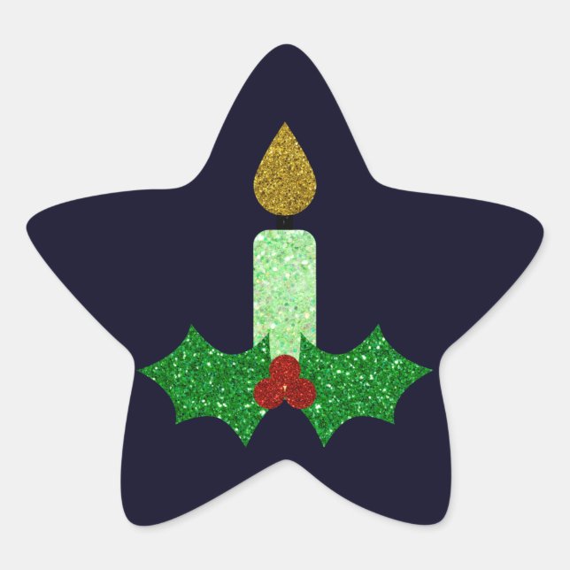 Glitter Christmas Candle Star Sticker (Front)