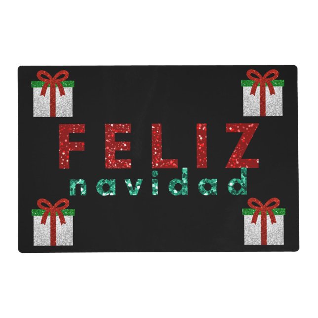 Glitter Christmas Gift Feliz Navidad Placemat (Front)