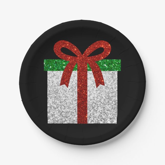 Glitter Christmas Gift Paper Plates (Front)