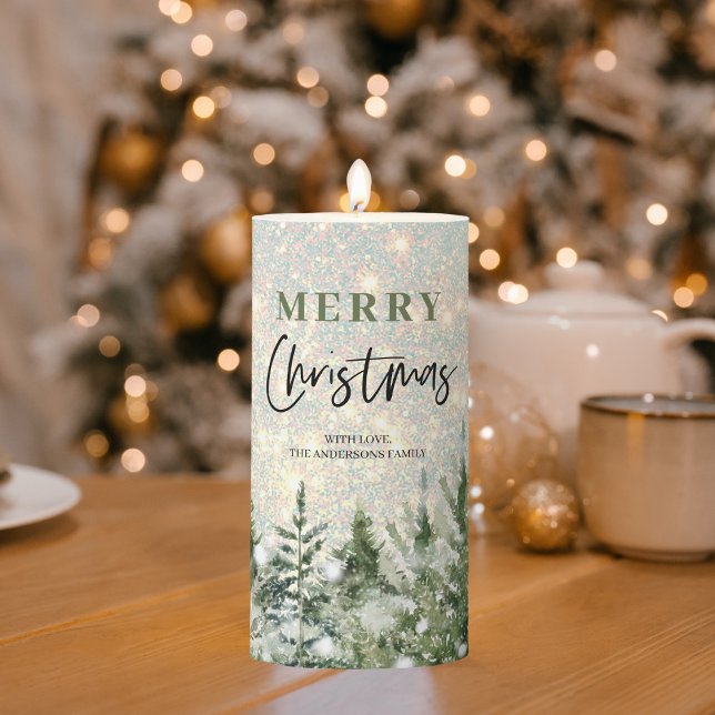 Glitter Christmas Green Tree | Merry Christmas   Pillar Candle (Creator Uploaded)