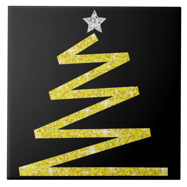 Glitter Christmas tree Ceramic Tile (Front)