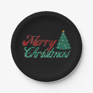 Glitter Christmas Tree Paper Plates