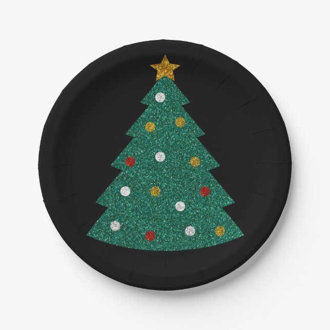 Glitter Christmas Tree Paper Plates (Front)