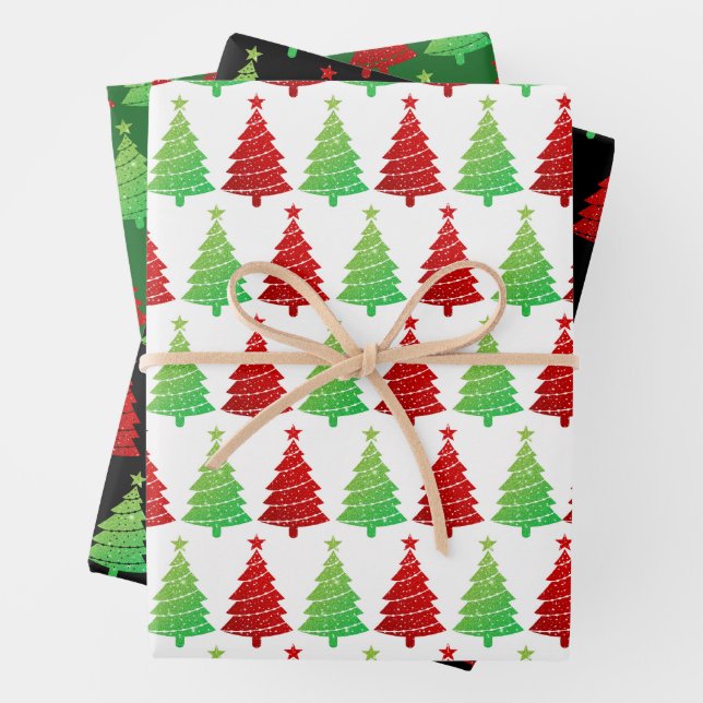 Glitter Christmas Trees Christmas Wrapping Paper Sheets (In situ)