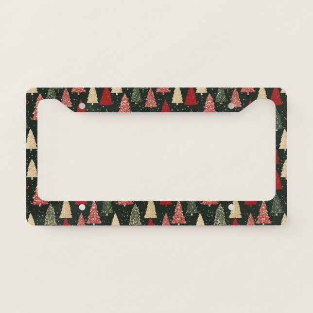 Glitter Christmas Trees & Stars (4) License Plate Frame (Front)