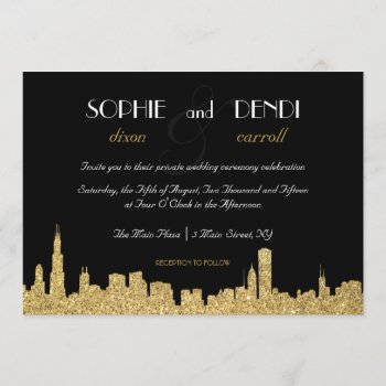 Glitter City Skyline Wedding Invitation by SimplyInvite at Zazzle