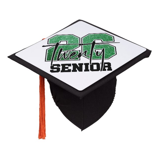Glitter Class of 2026 Senior Typography Design Graduation Cap Topper (Angled)