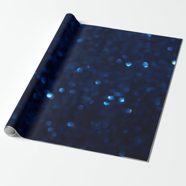 Glitter classic blue lights wrapping paper (Unrolled)