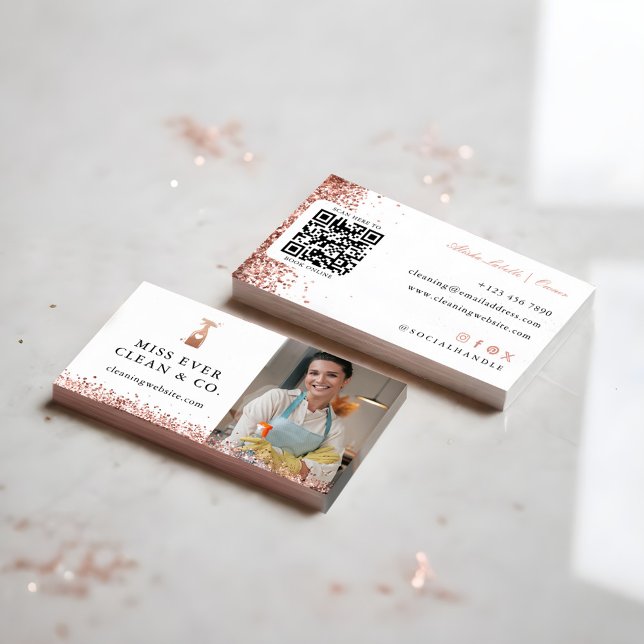 Glitter Cleaning & Maid Services Photo And Qr Code Business Card (Glitter Cleaning & Maid Services Photo And Qr Code Business Card)