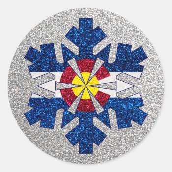 Glitter Colorado Flag Snowflake Round Stickers by ColoradoCreativity at Zazzle