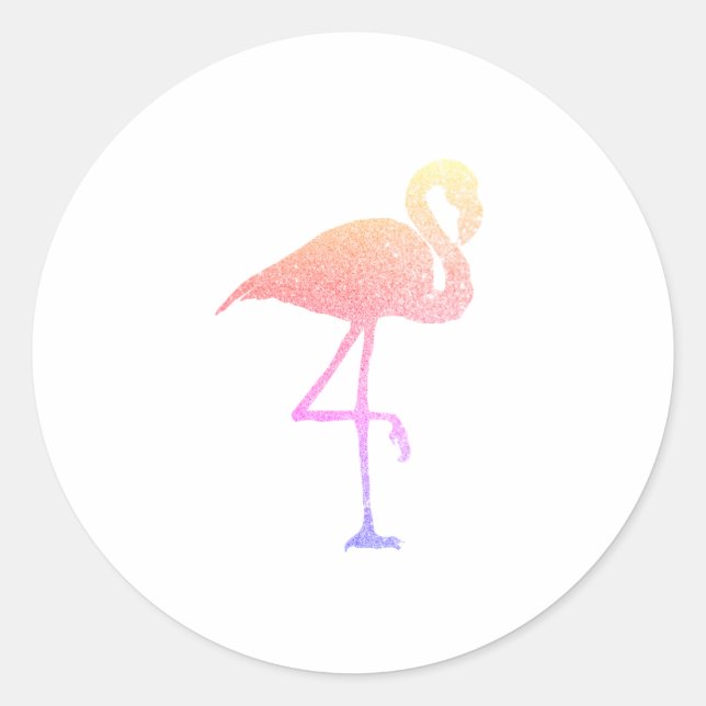 Glitter Colorful Flamingo Classic Round Sticker (Front)