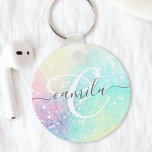 Glitter Colorful Glamorous Pretty Pattern Keychain<br><div class="desc">Aesthetic pretty chic bokeh glitter background in beautiful pastel colors,  that you can personalize with your custom monogram and/or name.</div>