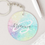 Glitter Colorful Glamorous Pretty Pattern Keychain<br><div class="desc">Aesthetic pretty chic bokeh glitter background in beautiful pastel colors,  that you can personalize with your custom monogram and/or name.</div>