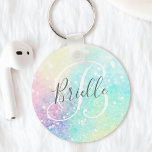 Glitter Colorful Glamorous Pretty Pattern Keychain<br><div class="desc">Aesthetic pretty chic bokeh glitter background in beautiful pastel colors,  that you can personalize with your custom monogram and/or name.</div>