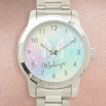 Glitter Colorful Glamorous Pretty Pattern Watch<br><div class="desc">Aesthetic pretty chic bokeh glitter background in beautiful pastel colors,  that you can personalize with your custom monogram and/or name.</div>