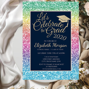 Glitter Colorful Graduation Cap Graduation Invitation