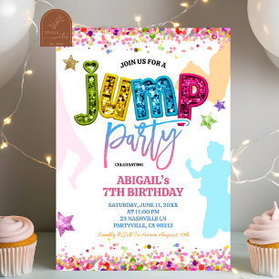 Glitter Colorful Jump Birthday Invitation