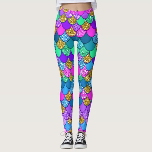 Glitter Colorful Multi_Colored Mermaid Scales Leggings