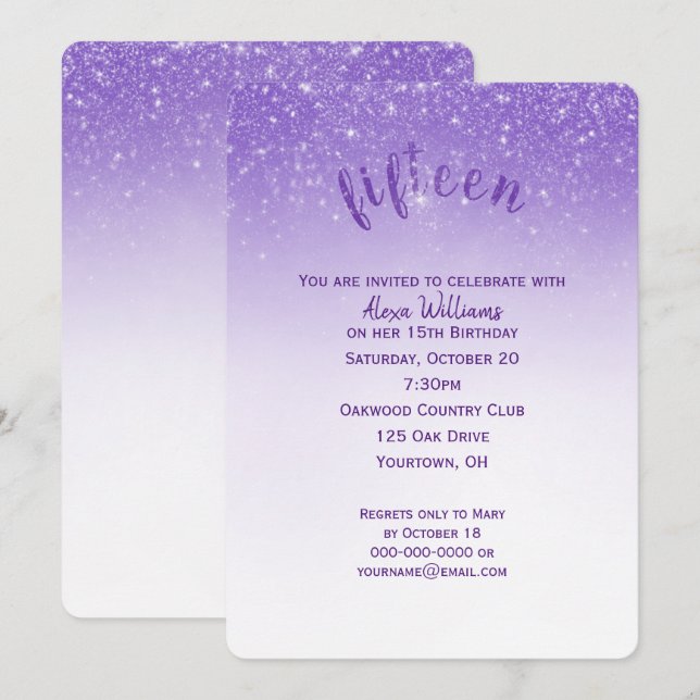 Glitter Confetti 15th Birthday Party Invitation (Front/Back)