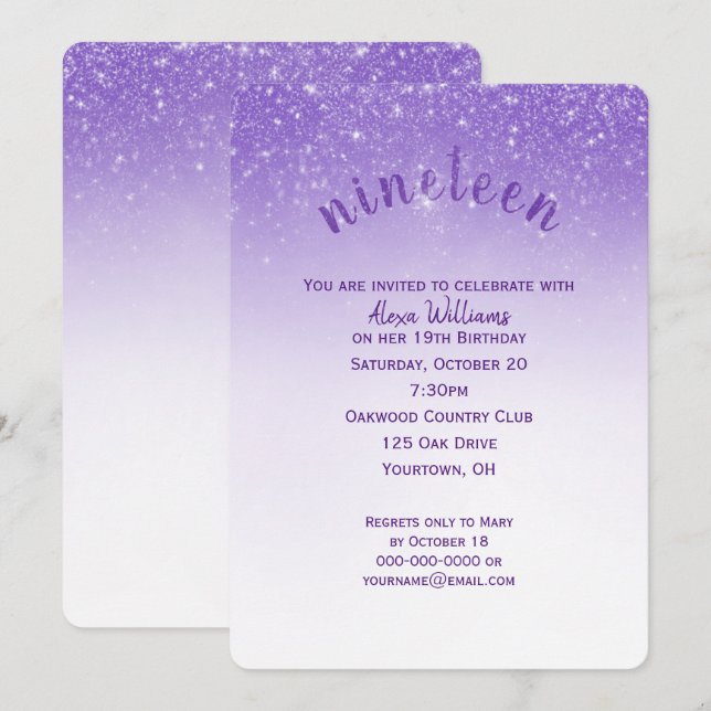 Glitter Confetti 19th Birthday Party Invitation (Front/Back)