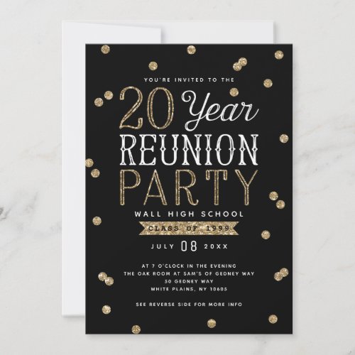 Glitter Confetti  20 Year Reunion Party Invitation