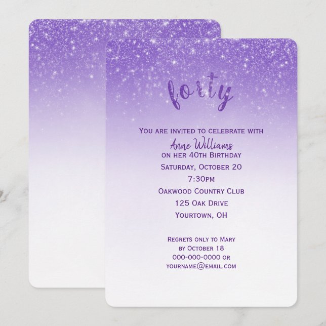 Glitter Confetti 40th Birthday Party Invitation (Front/Back)