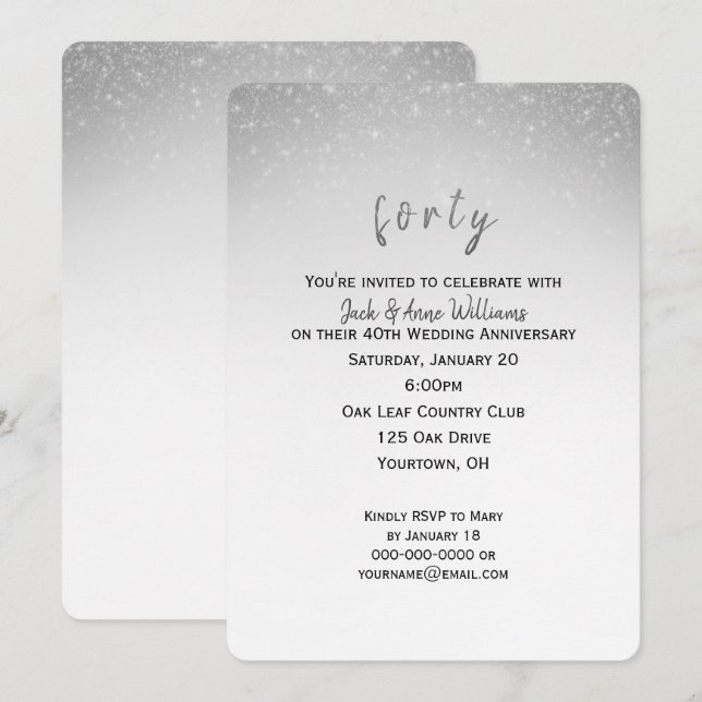 glitter confetti 40th wedding anniversary invitation (Front/Back)