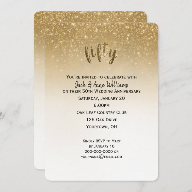 glitter confetti 50th wedding anniversary invitation (Front/Back)