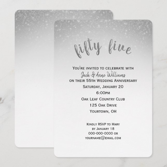 glitter confetti 55th wedding anniversary invitation (Front/Back)