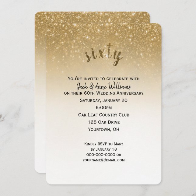 glitter confetti 60th wedding anniversary invitation (Front/Back)