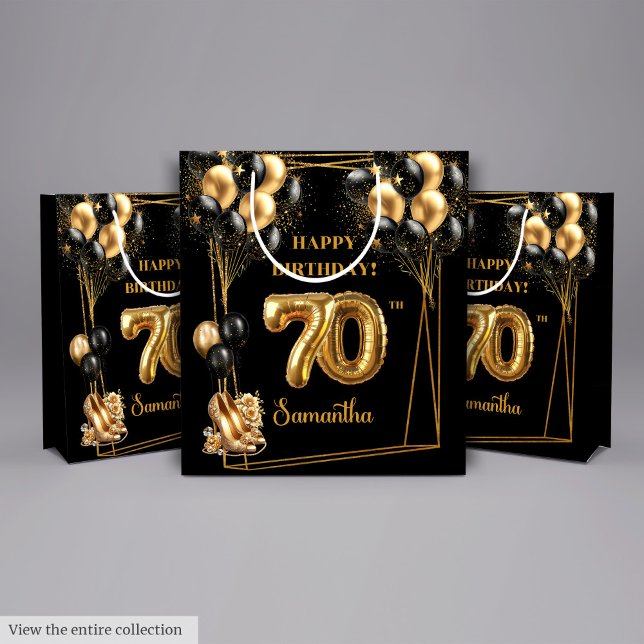 Glitter Confetti 70th Birthday Personalized Medium Gift Bag (Glitter Confetti 70th Birthday Personalized Medium Gift Bag)