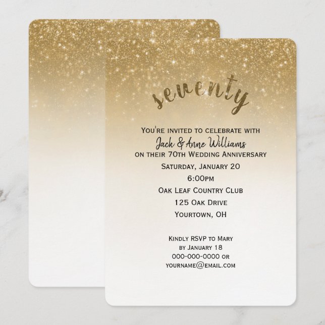 glitter confetti 70th wedding anniversary invitation (Front/Back)