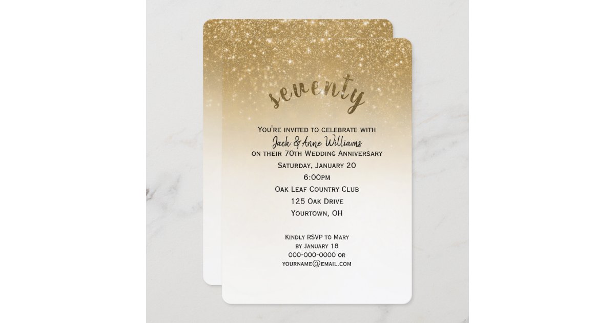 glitter confetti 70th wedding anniversary invitation | Zazzle