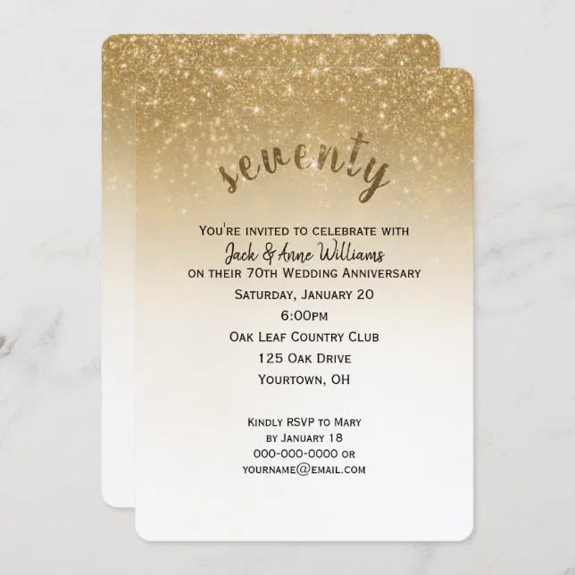 glitter confetti 70th wedding anniversary invitation | Zazzle