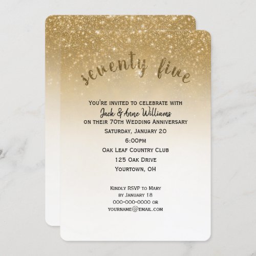 glitter confetti 75th wedding anniversary invitation