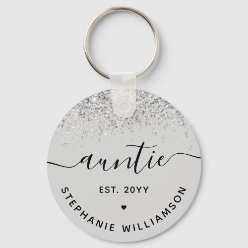 Glitter Confetti Auntie Est Custom New Aunt Gifts Keychain