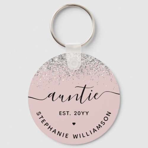 Glitter Confetti Auntie Est Custom New Aunt Gifts Keychain