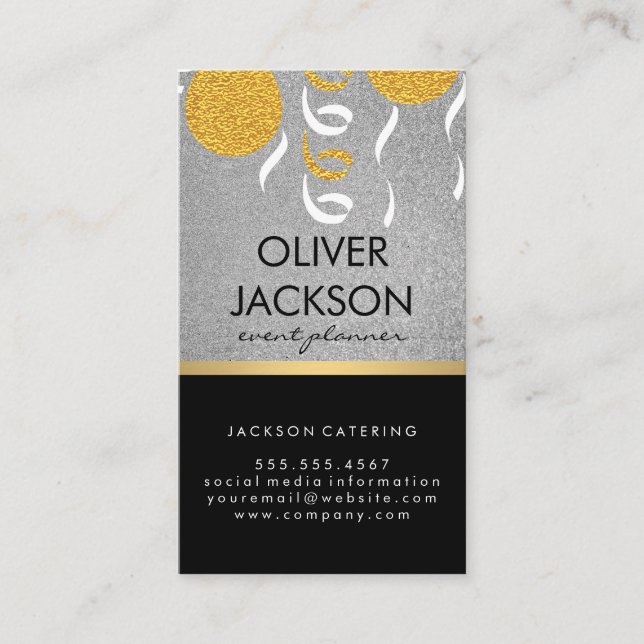 Glitter | Confetti Balloons Event Planner Business Card (Front)