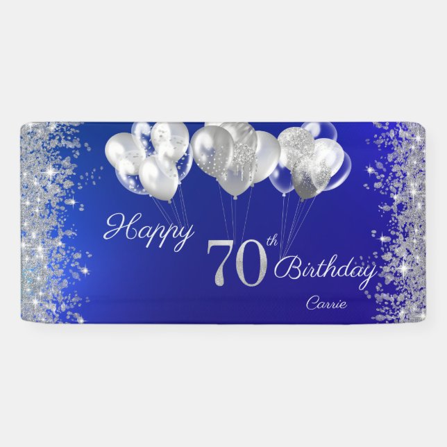 Glitter Confetti Balloons Navy Blue 70th Birthday Banner (Horizontal)