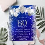 Glitter Confetti Balloons Navy Blue 80th Birthday Invitation<br><div class="desc">A modern,  chic and glamorous glitter confetti,  and balloons on a navy blue background.</div>