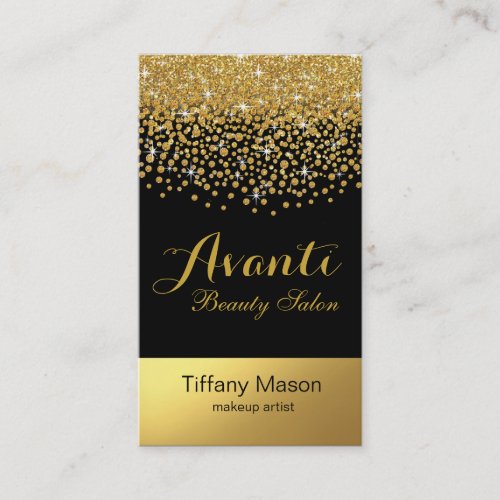 Glitter Confetti Beauty Salon  black gold foil Business Card