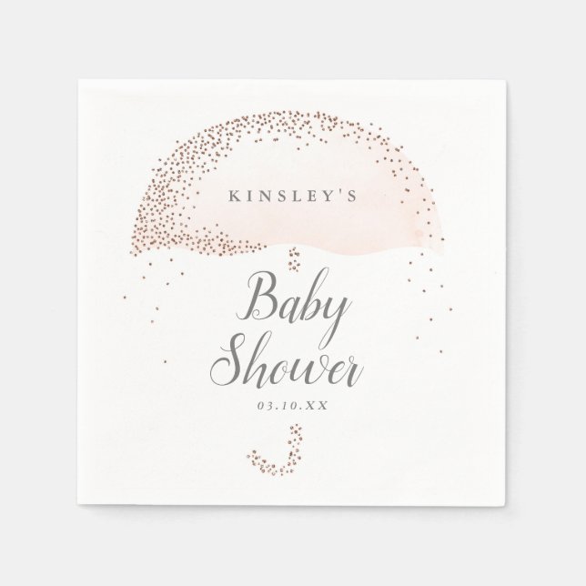 Glitter confetti blush pink umbrella baby shower napkins (Front)